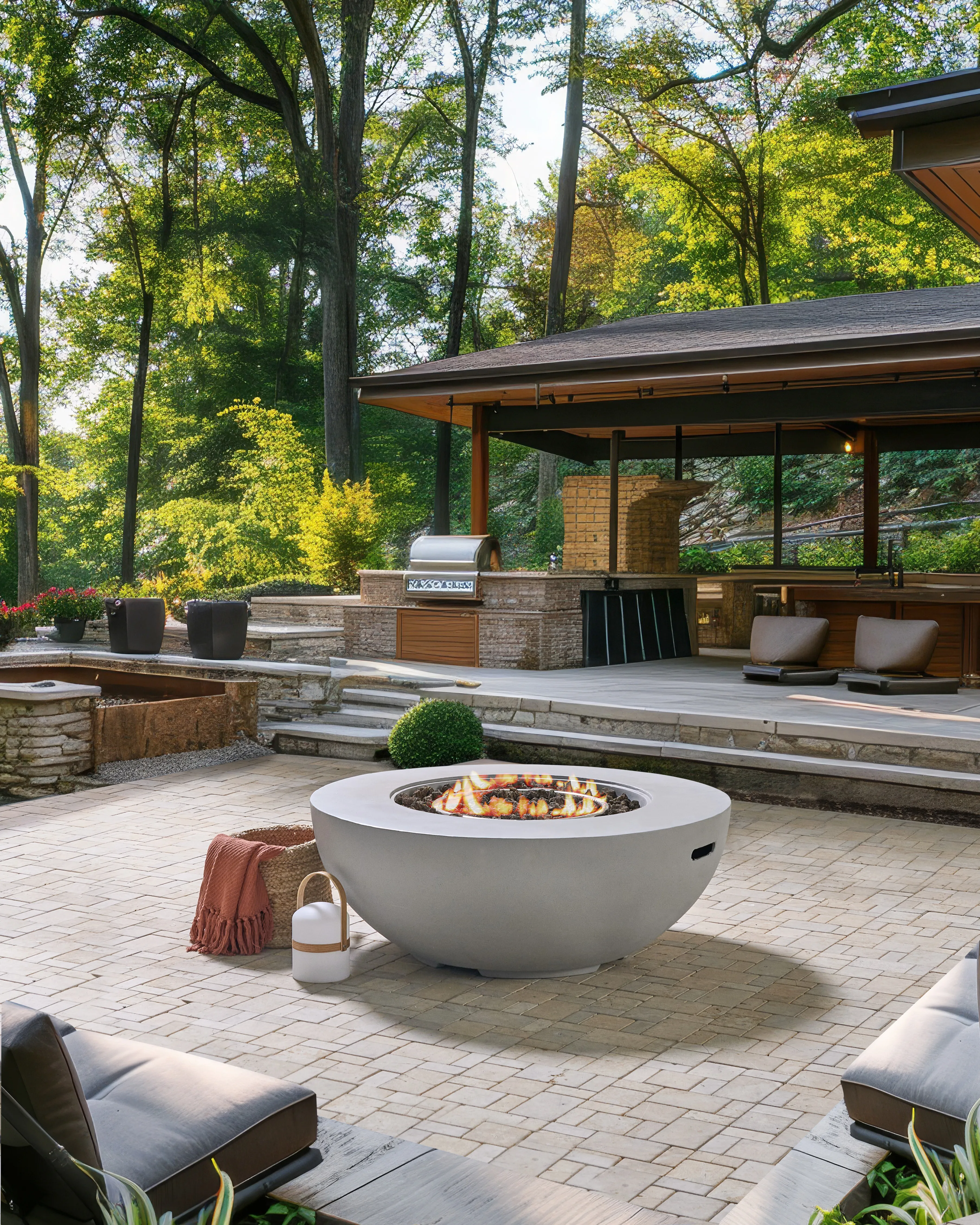 Gas Fire Pit SURTSEY Concrete Light Grey