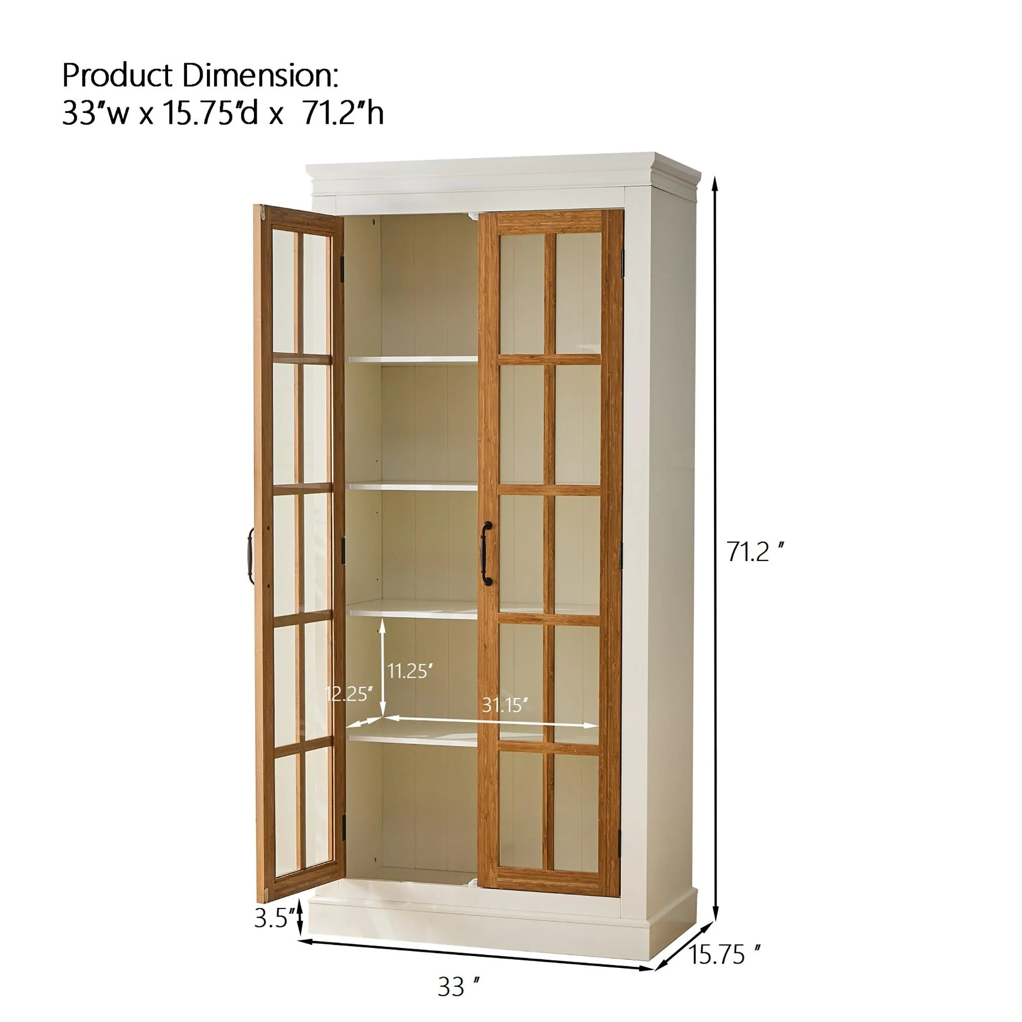 Double Glass Door Display Cabinet, 71.2'' Tall Curio Cabinet Home Office Storage with 2 Adjustable Shelves Cabinet
