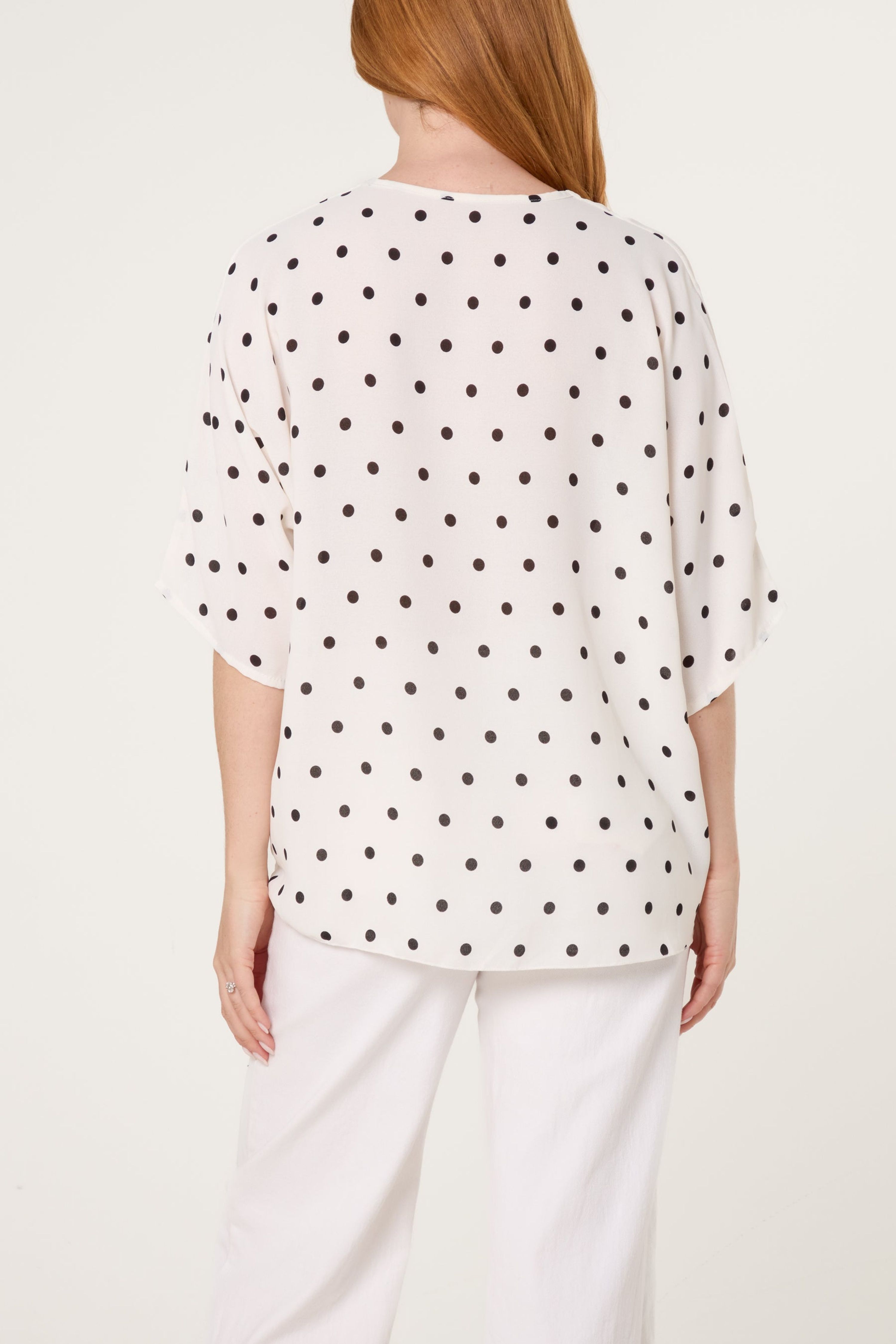 Blue Vanilla White Polka Dot Knot Front Top