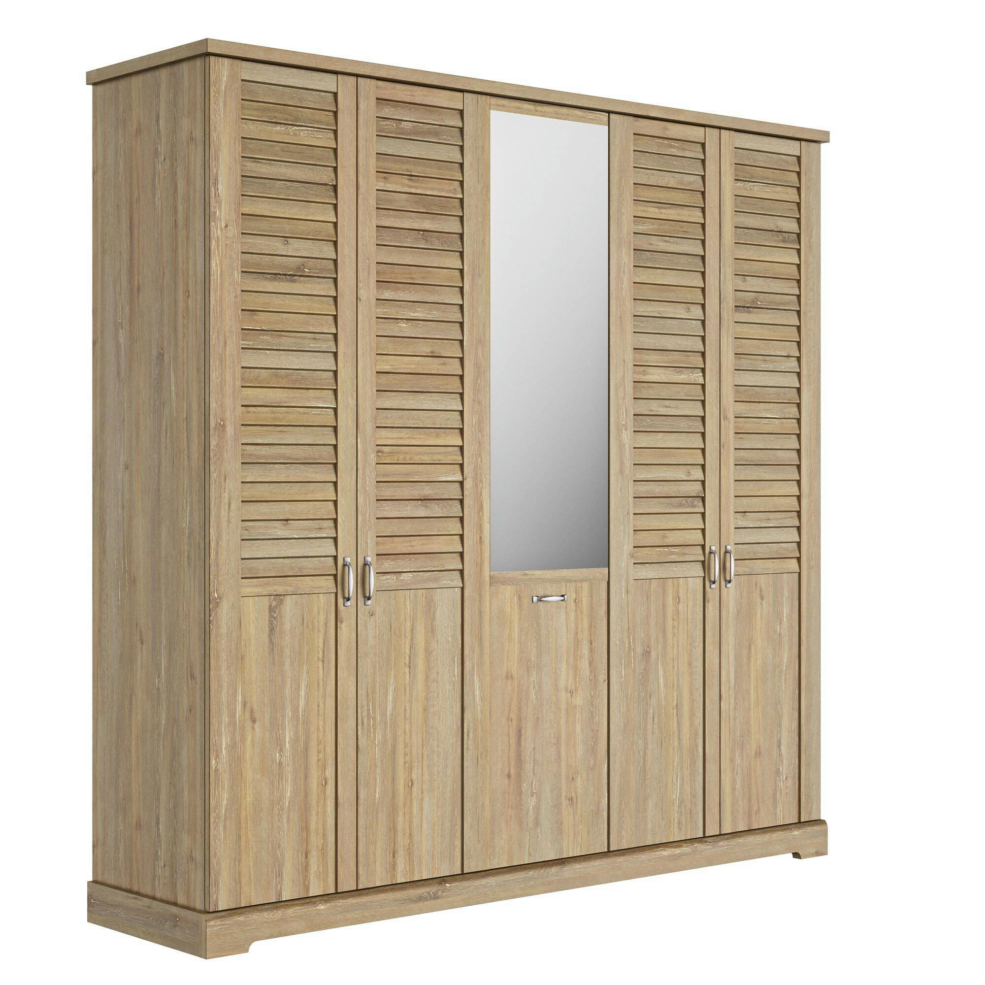 ELENA - Armoire 5 portes effet bois clair