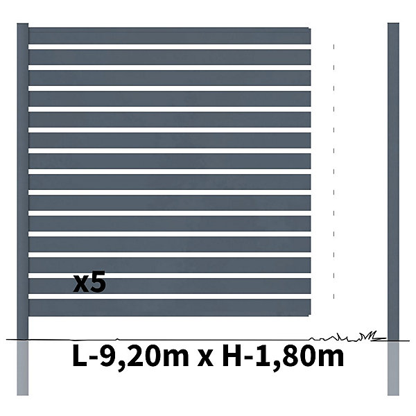 Kit Clôture Ajourée Aluminium OLINDA Anthracite 9,20x1,8m - Lames ajourées 21x100x1780 mm - Brise Vue - Palissade