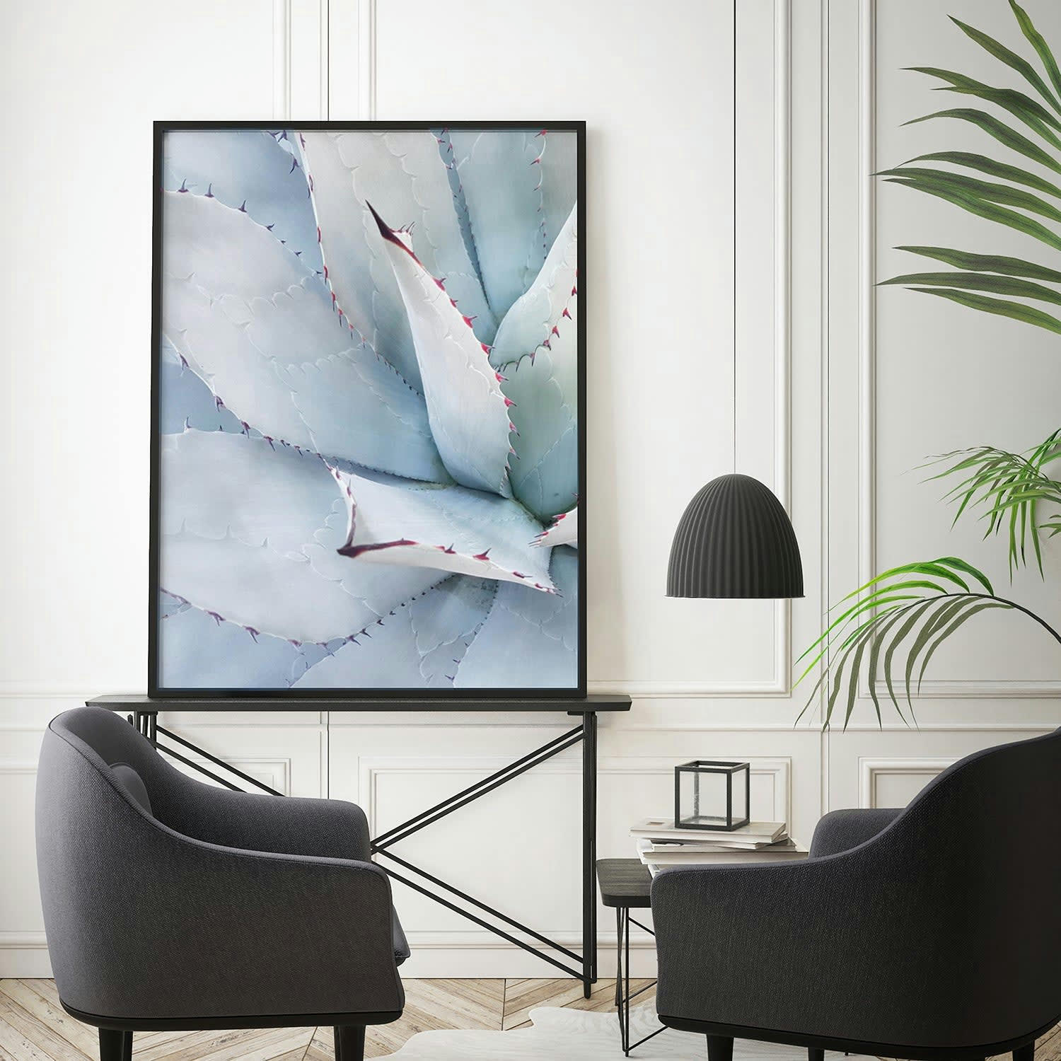 SUCULENTAS - Affiche avec cadre noir - Aloe Vera bleu - 30x40