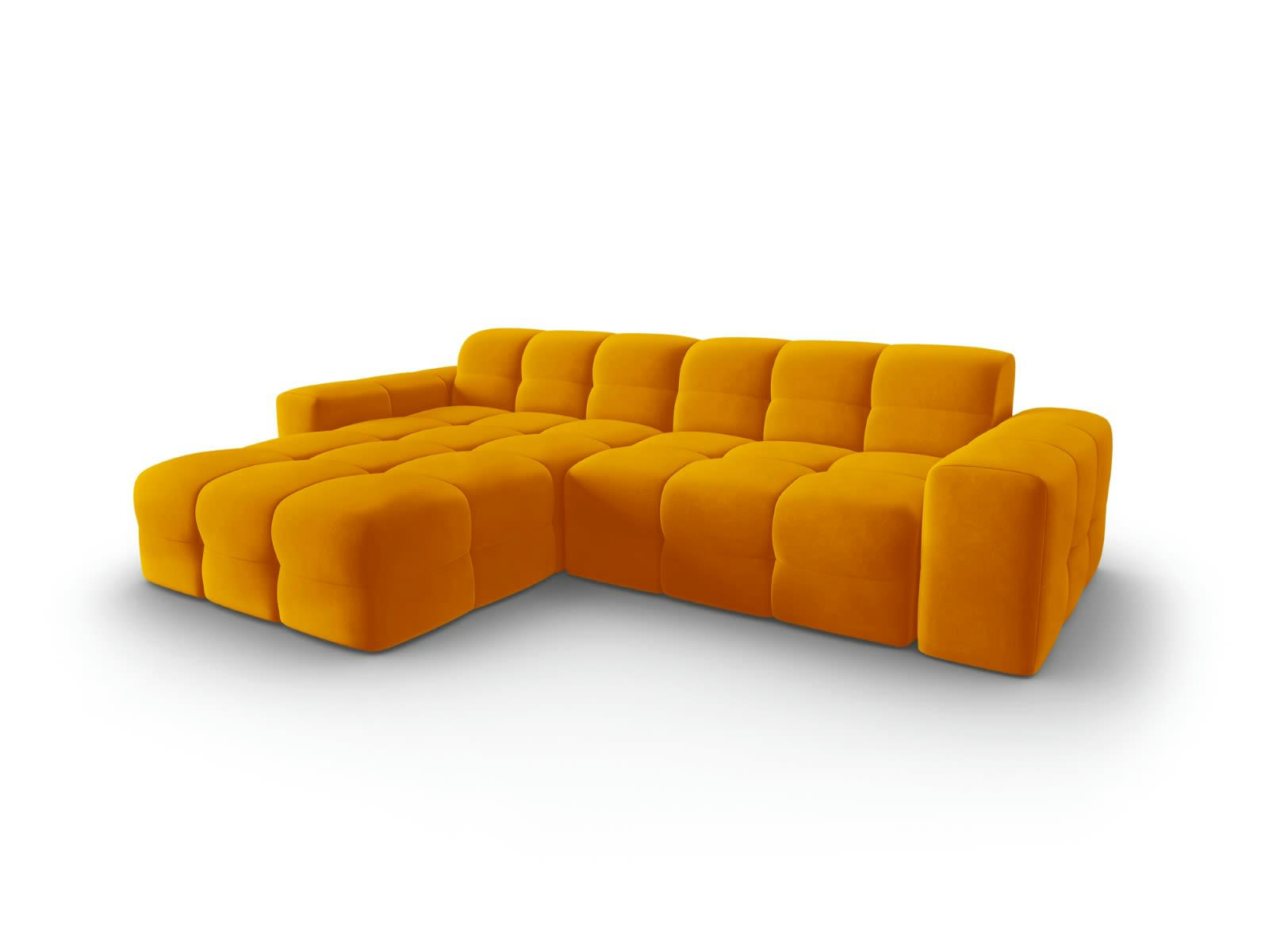 KENDAL - Canapé d'angle gauche 4 places en tissu velours orange