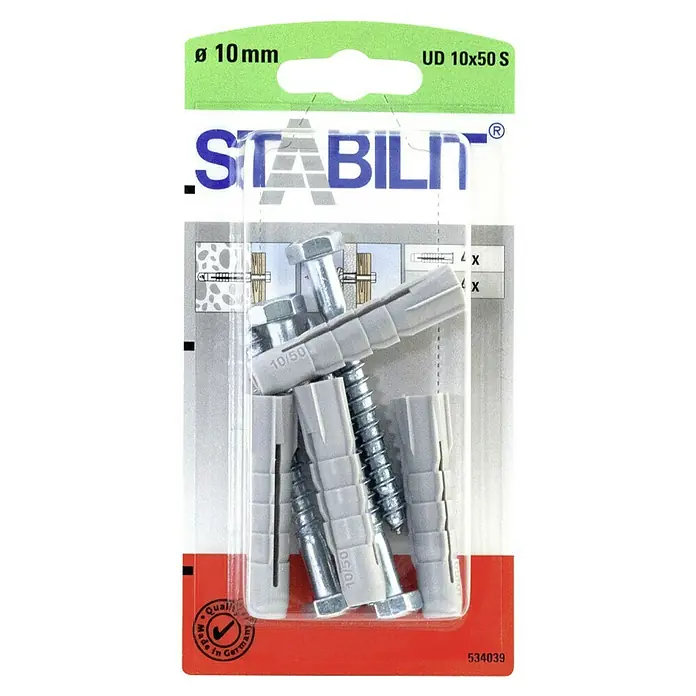 UNIVERSALPLUGG STABILIT UD S MED SKRUE 10X50MM 4-PAKK
