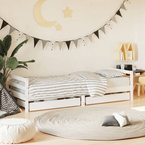 NNEVL Kids Bed Frame with Drawers White 90x190 cm Solid Wood Pine