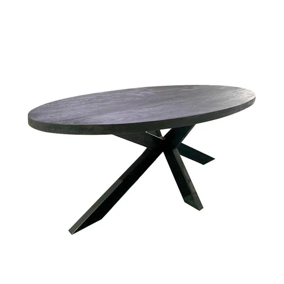 Mangohoutonline - Eettafel Tulsa Black 180x100cm Ovaal - Zwart - Mahom