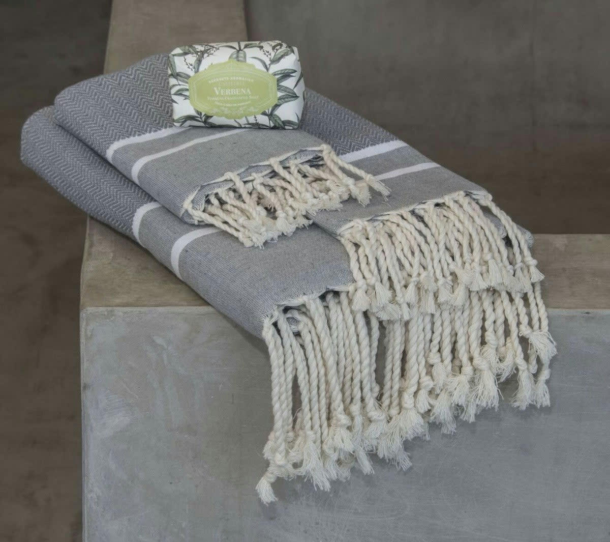 STOCKHOLM - Set bain, 1 fouta + 2 serviettes coton  100x200 gris moyen