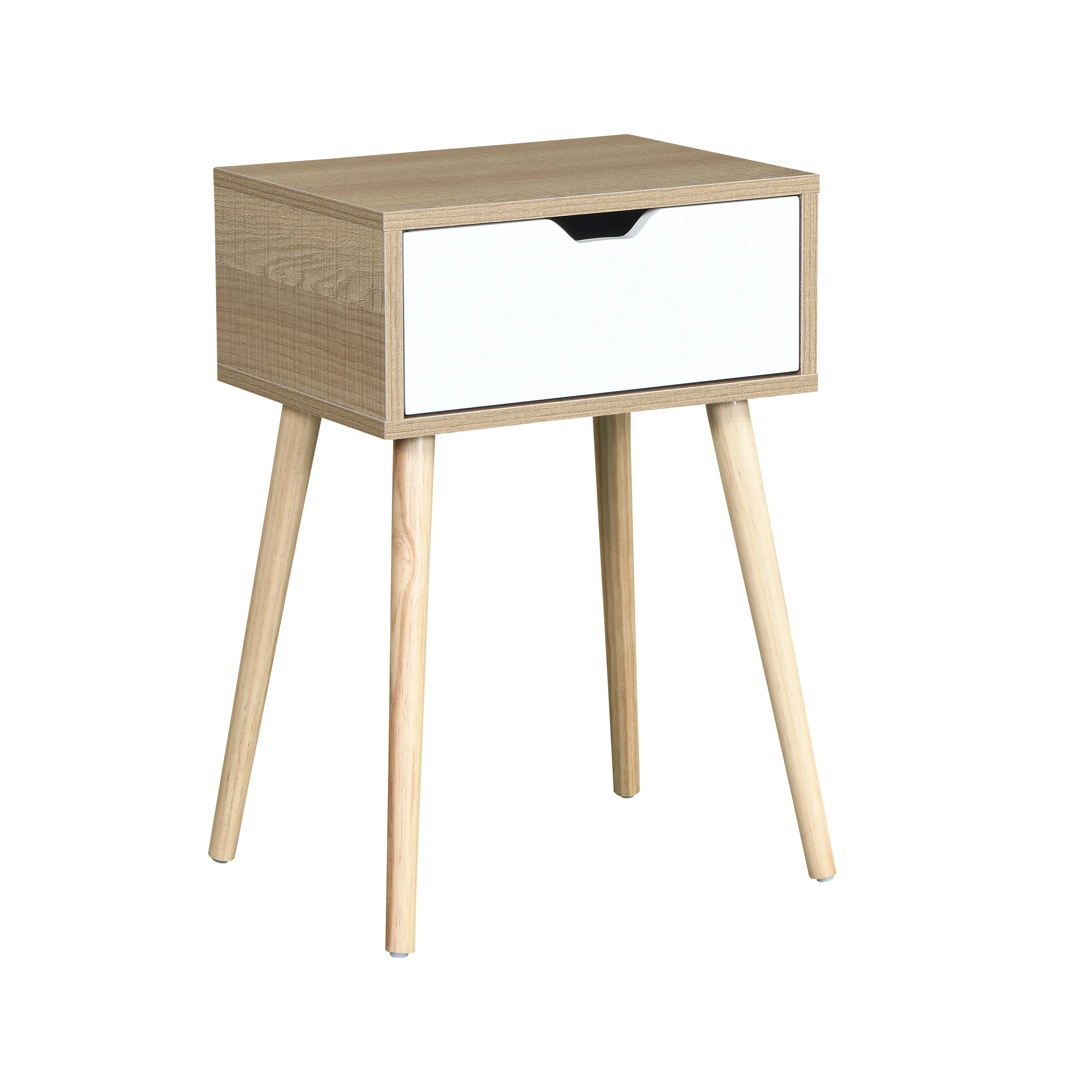 Side Table With 1 Drawer And Rubber Wood Legs
