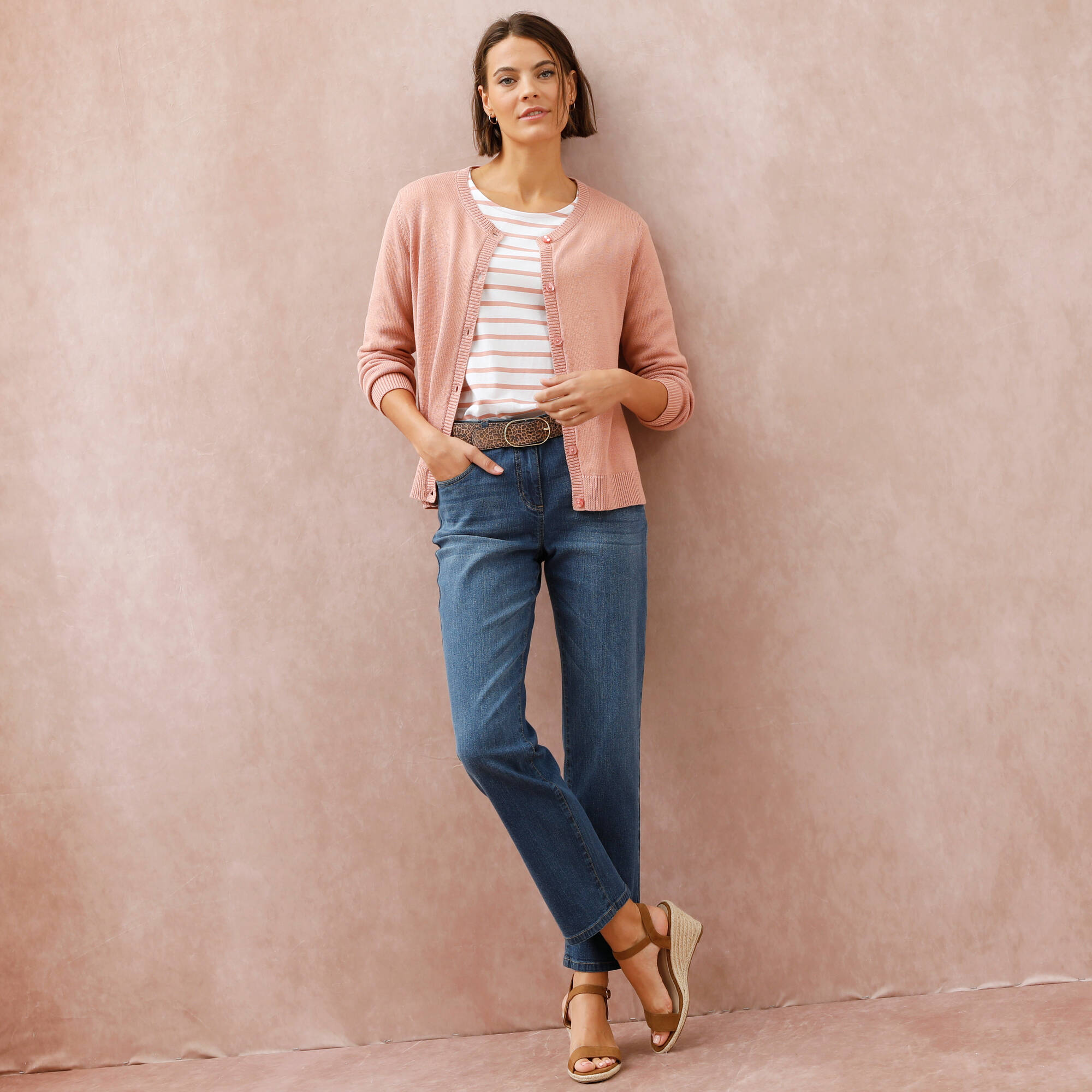 Cardigan boutonné, coton mélangé