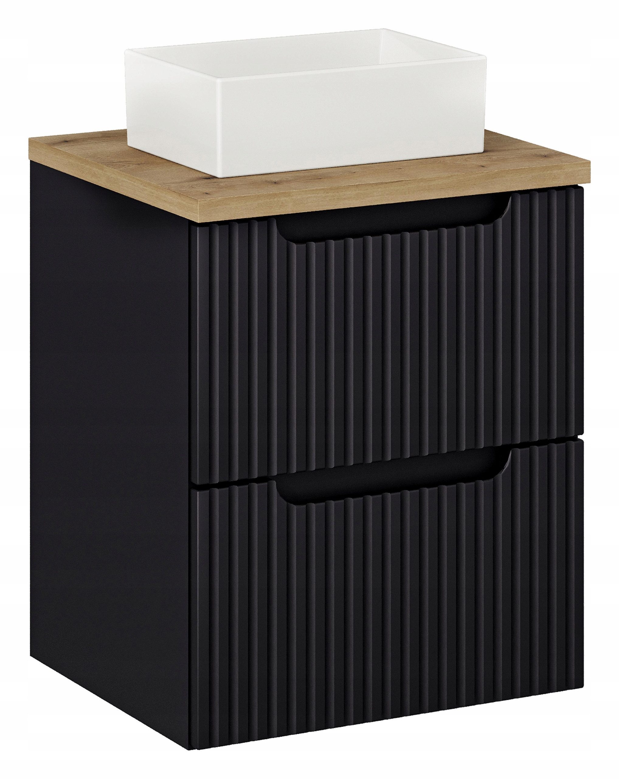 Szafka Z Umywalką 50 cm BLAT DĄB Szuflady Ryfle NOVA BLACK