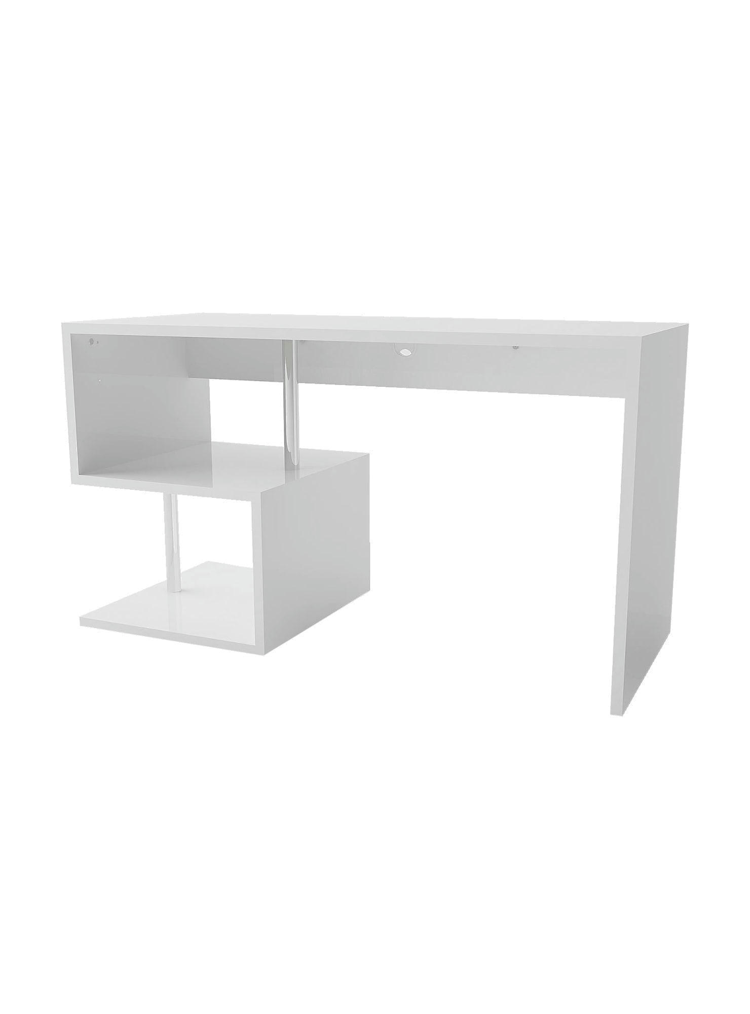 VALERIO - Bureau effet bois blanc brillant 140x60h78 cm