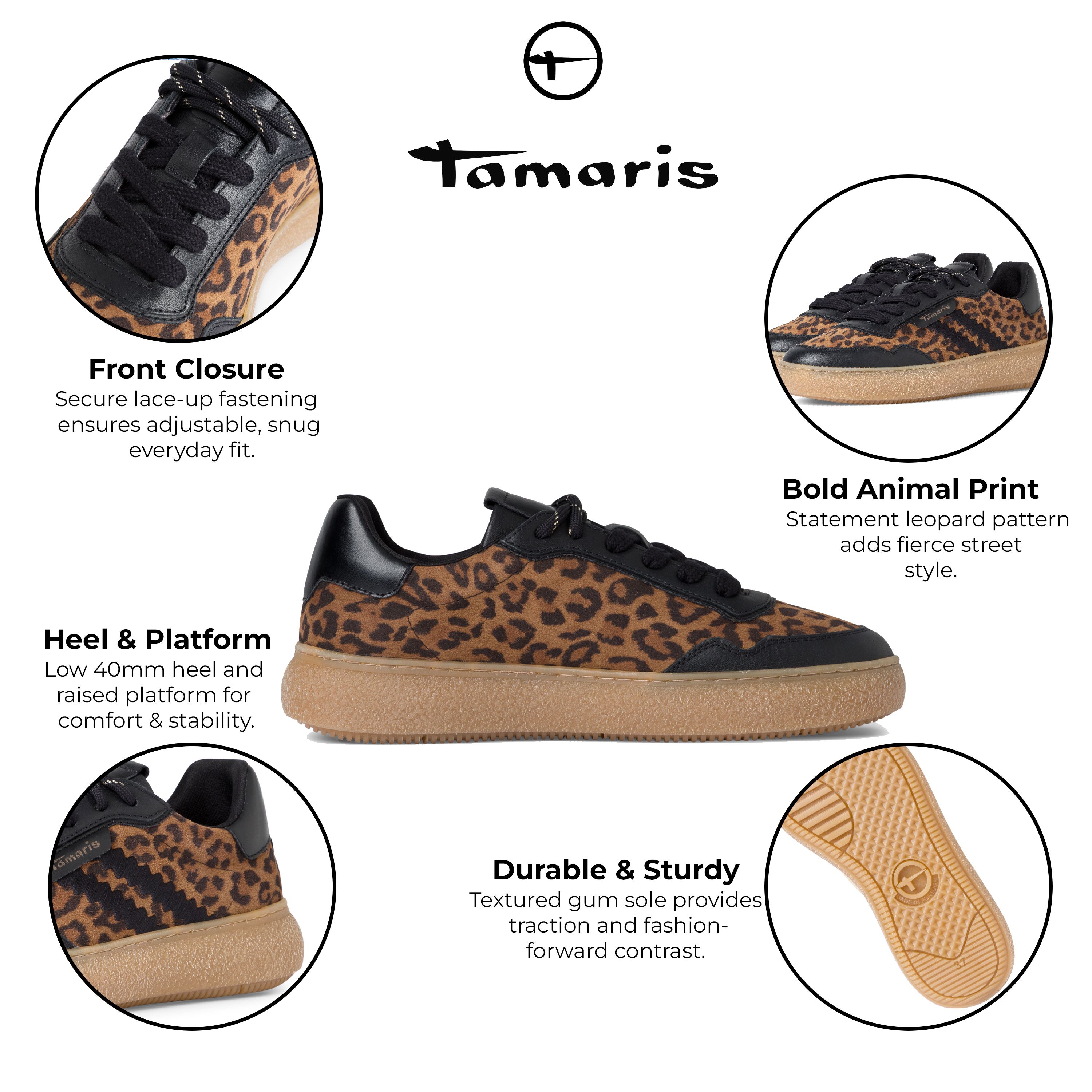 Infinity Leather Tamaris Leather Fashion Stripe Lace Up Sneakers