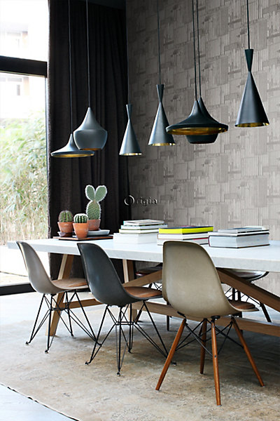 Origin Wallcoverings papier peint tôles ondulées en métal industrielles 3D gris foncé 53 cm x 10.05 m