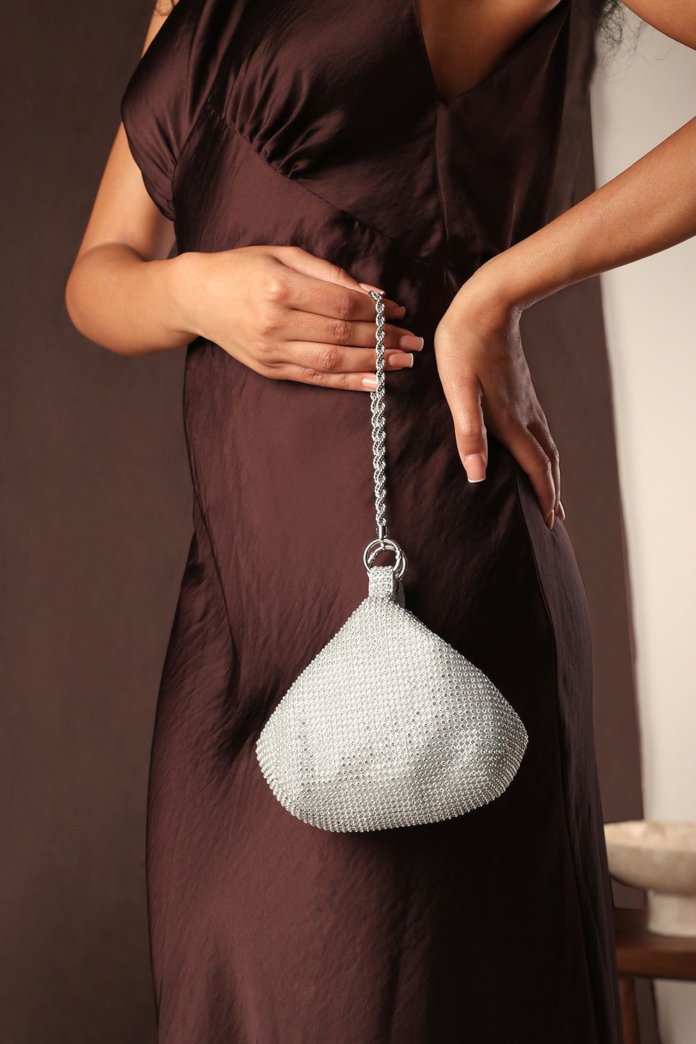 Where's That From Lore' Diamante Pouch Bag with Chain Detail Handle