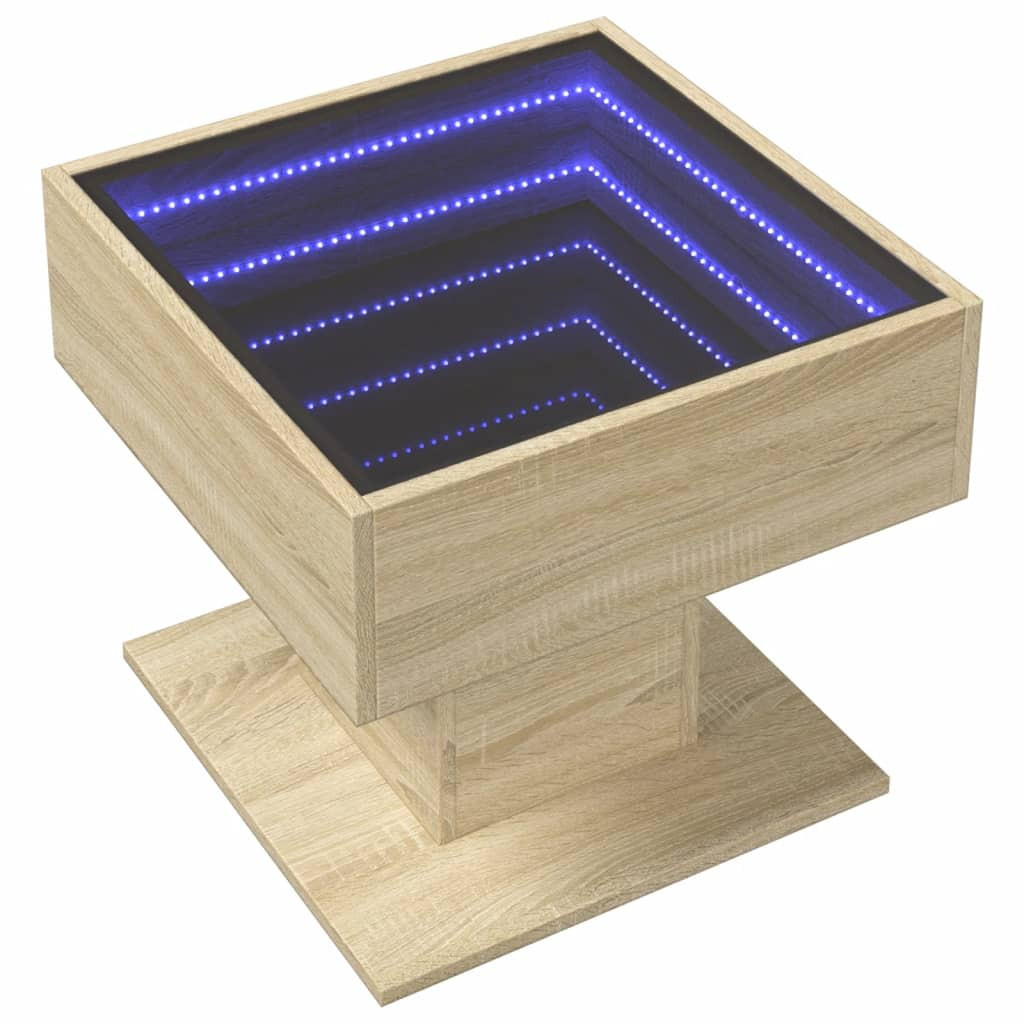 Stolik Kawowy Ława Stół Brąz 50x50x45 Oświetlenie Led Do Salonu Do Pokoju