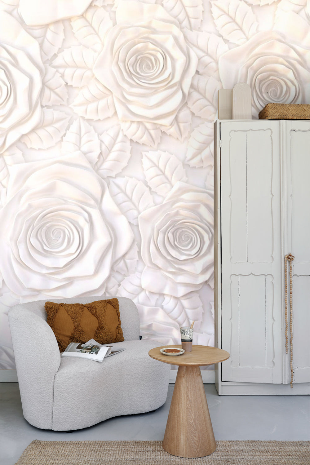 Sanders & Sanders fotobehang bloemen met 3D effect wit - 375 x 270 cm - 600508