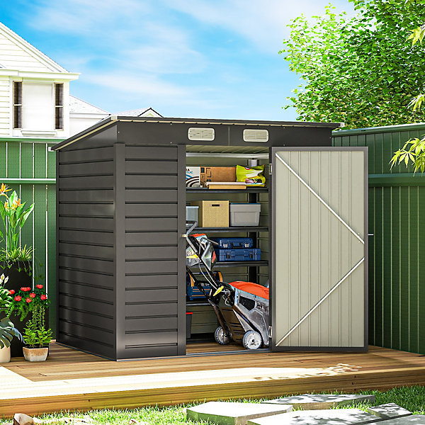 Abri de jardin cabanon dim. 191L x 130l x 166H cm porte verrouillable ventilations tôle acier ondulé gris