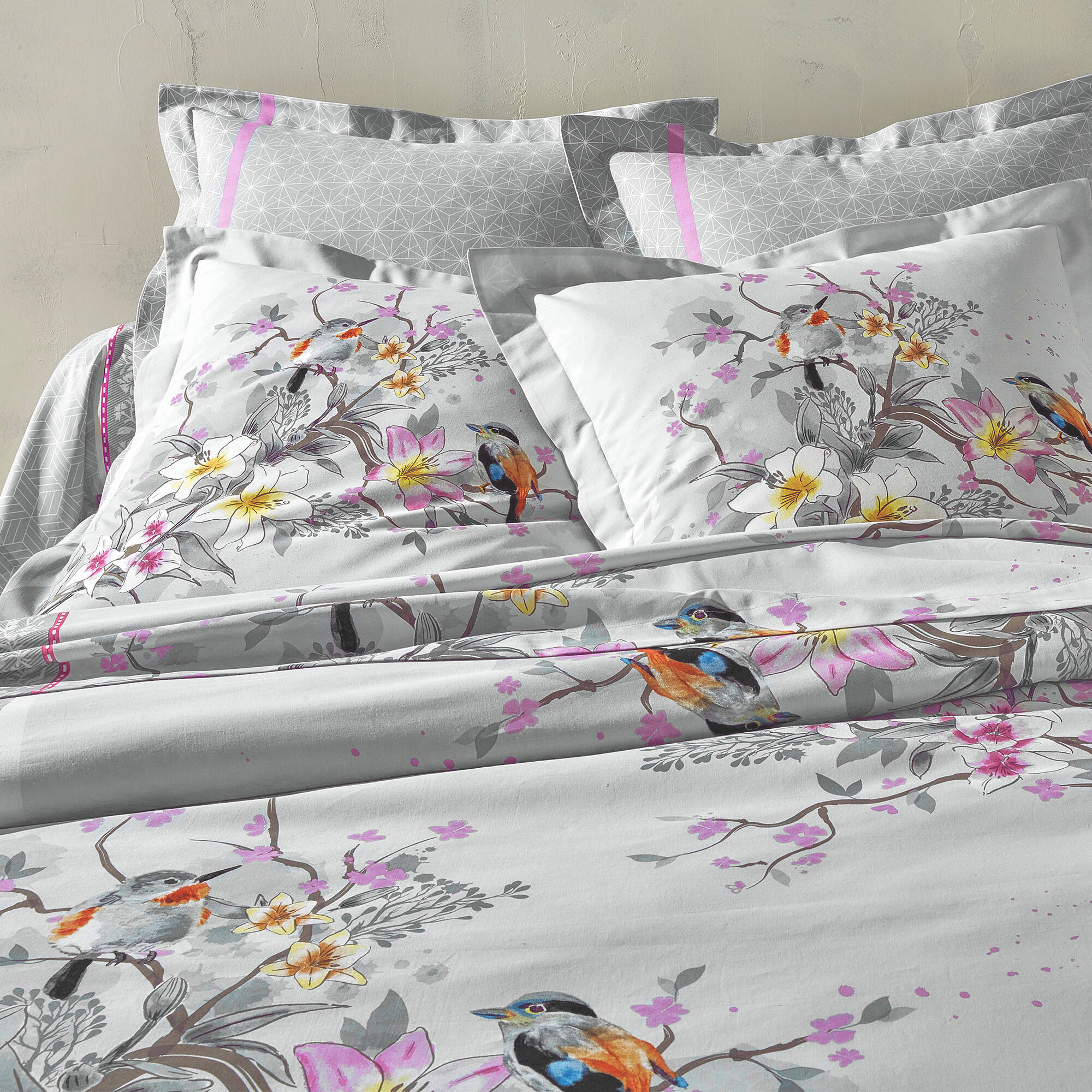 Linge de lit Birdy en coton imprimé oiseaux