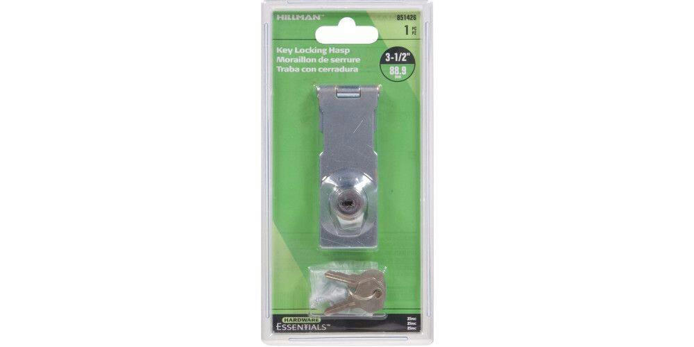 Hillman Key Locking Hasp, For Securing and Locking, Mounting Hardware Included, Zinc-Plated, 3-1/2-in