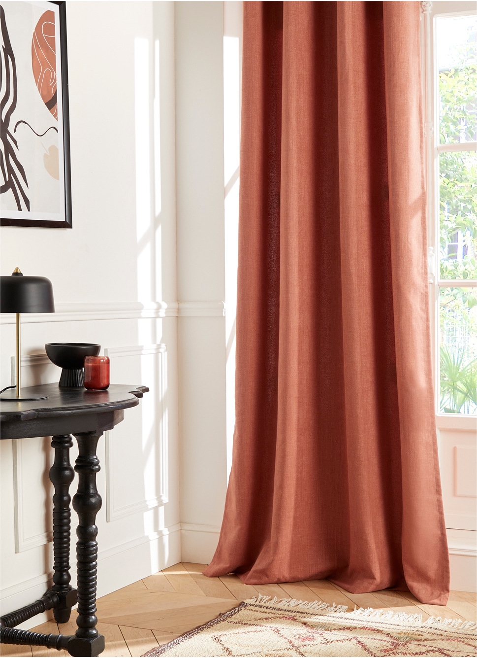 RIDEAU UNI AVEC EFFET GRATTÉ ROSE TERRACOTTA