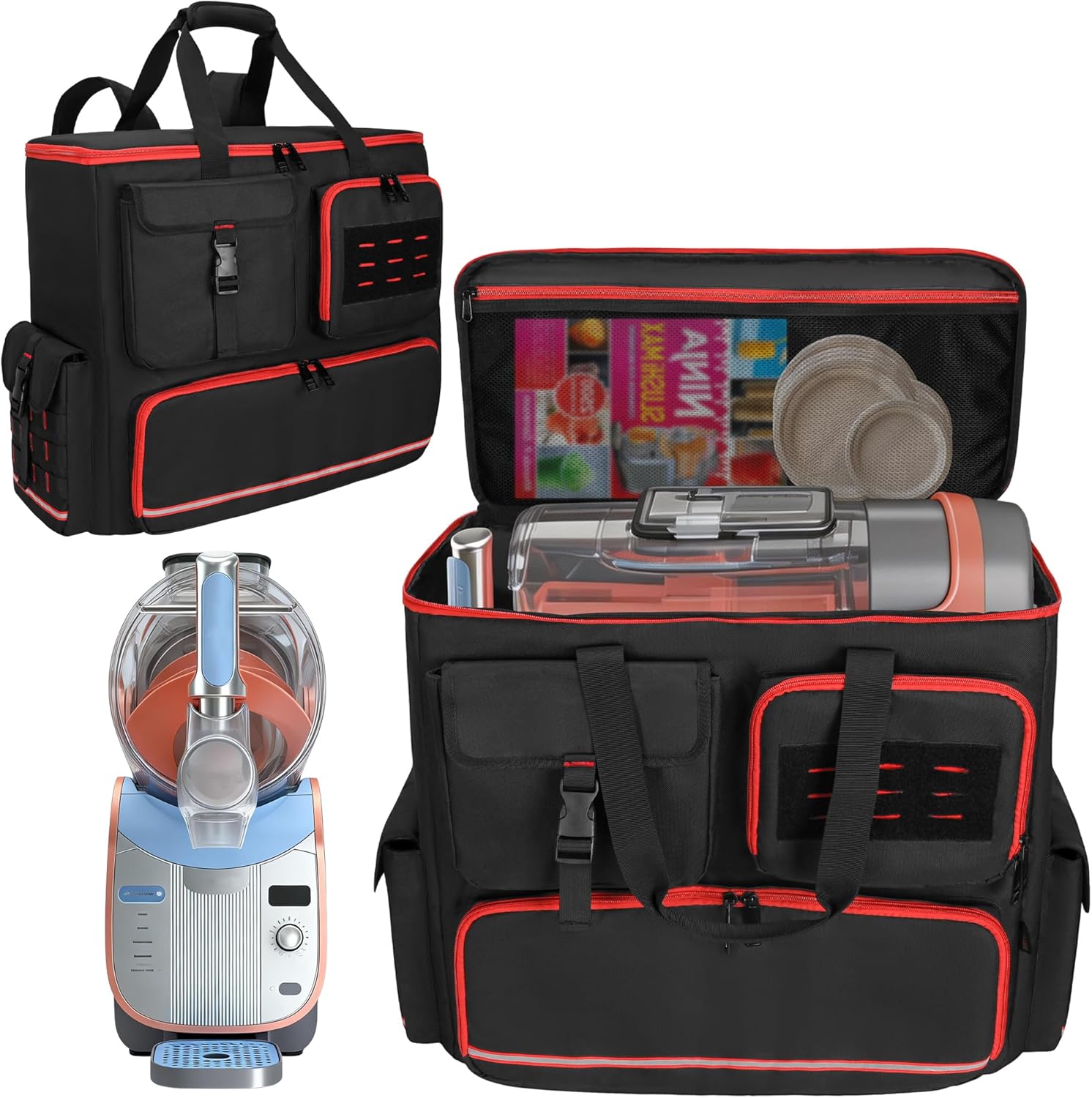 Slushie Machine Backpack Compatible with Ninja SLUSHi Max XXL Smart Frozen Drink Maker, Carrying Case with Support Bottom Pad for Ninja Slushie Machine FS605 Accessories, Black