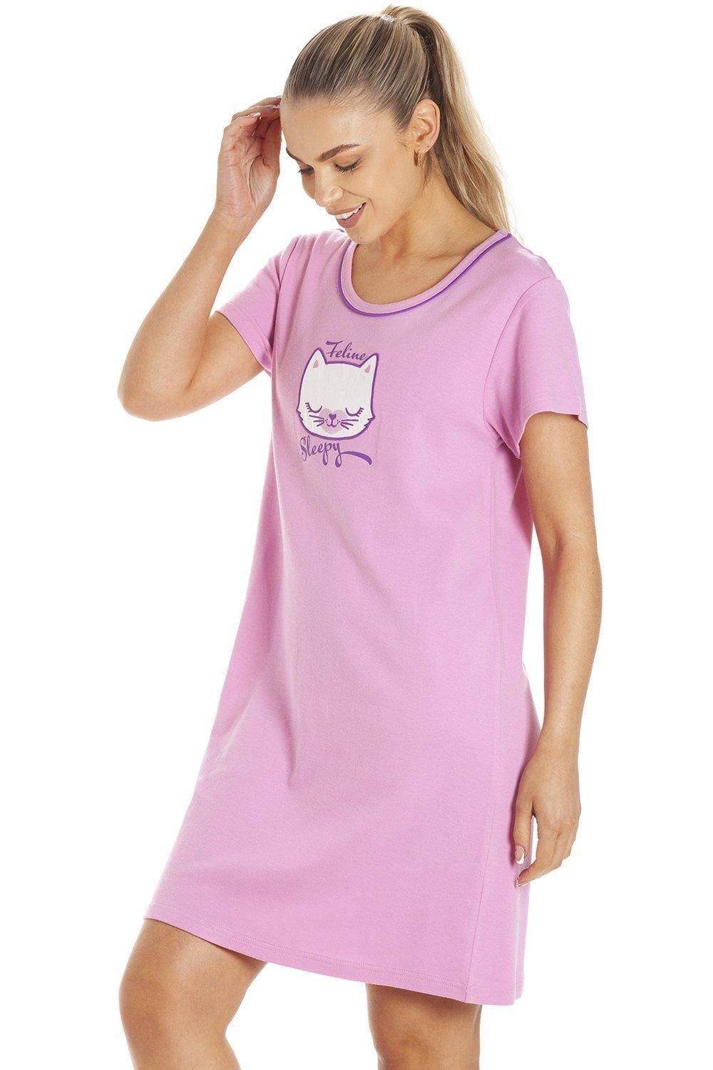 Camille Short Sleeve Cat Print Summer Nightdress