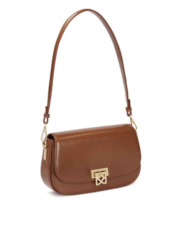 Brown handbag with hinged clasp
