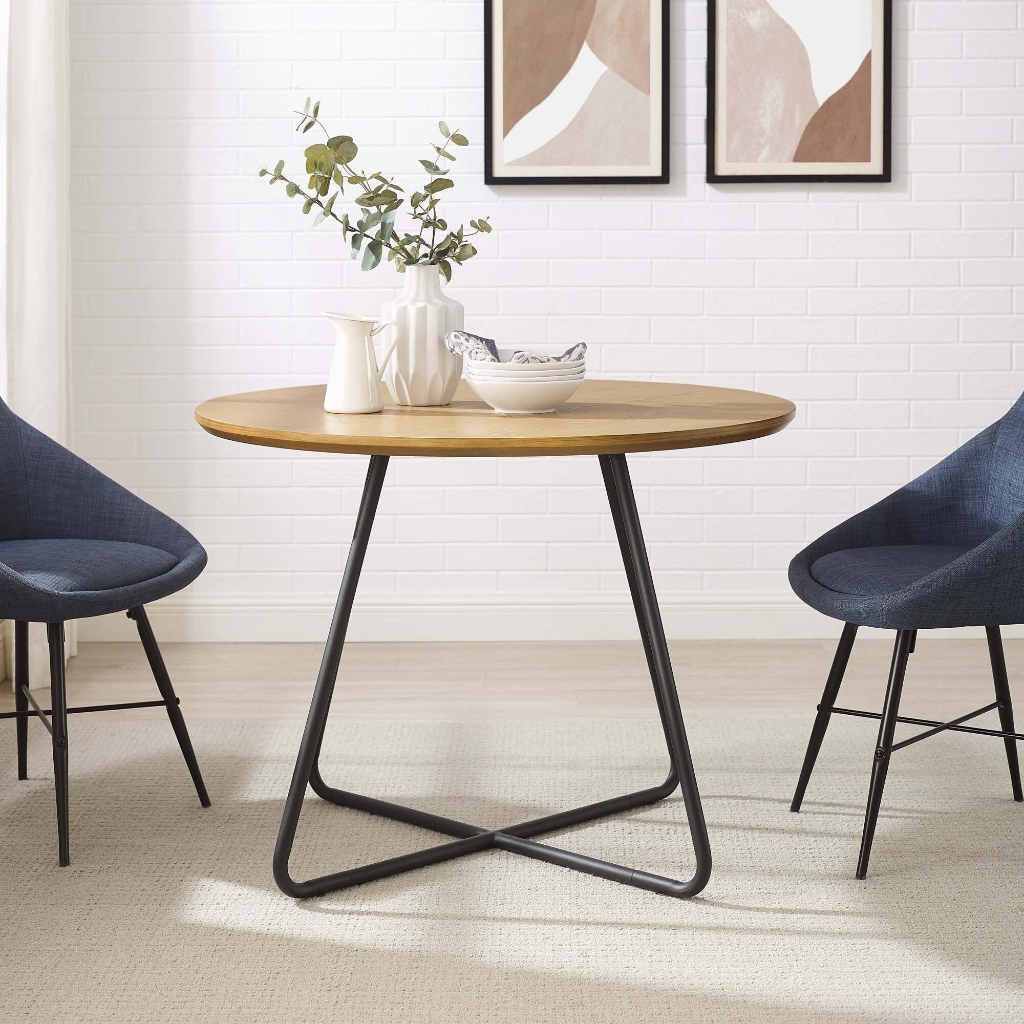 Wood Curved X-Base Round Dining Table,only 1PC table
