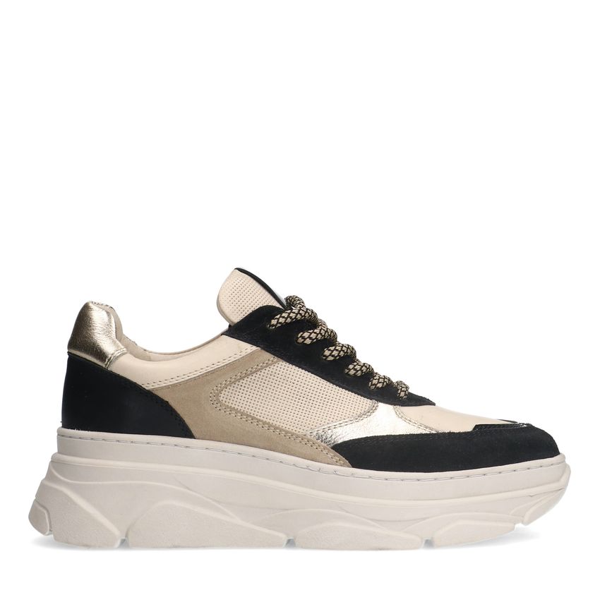Manfield Zwarte leren sneakers met suède details