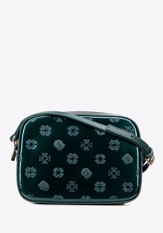 Damska crossbody ze skóry lakierowanej ciemny zielony