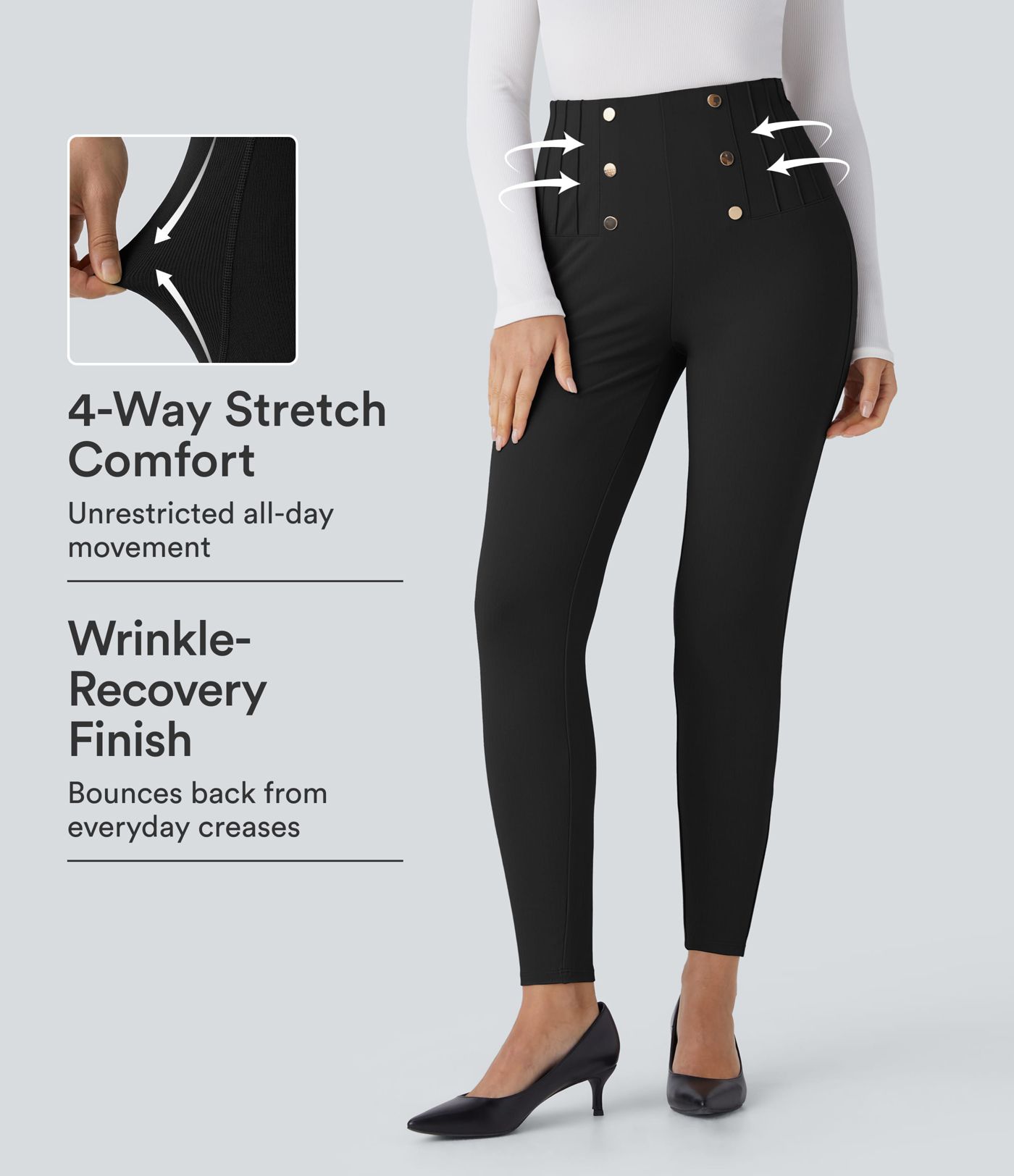 Pantalon tailleur skinny gainant taille haute à chevrons avec poches arrière zippées décoratives