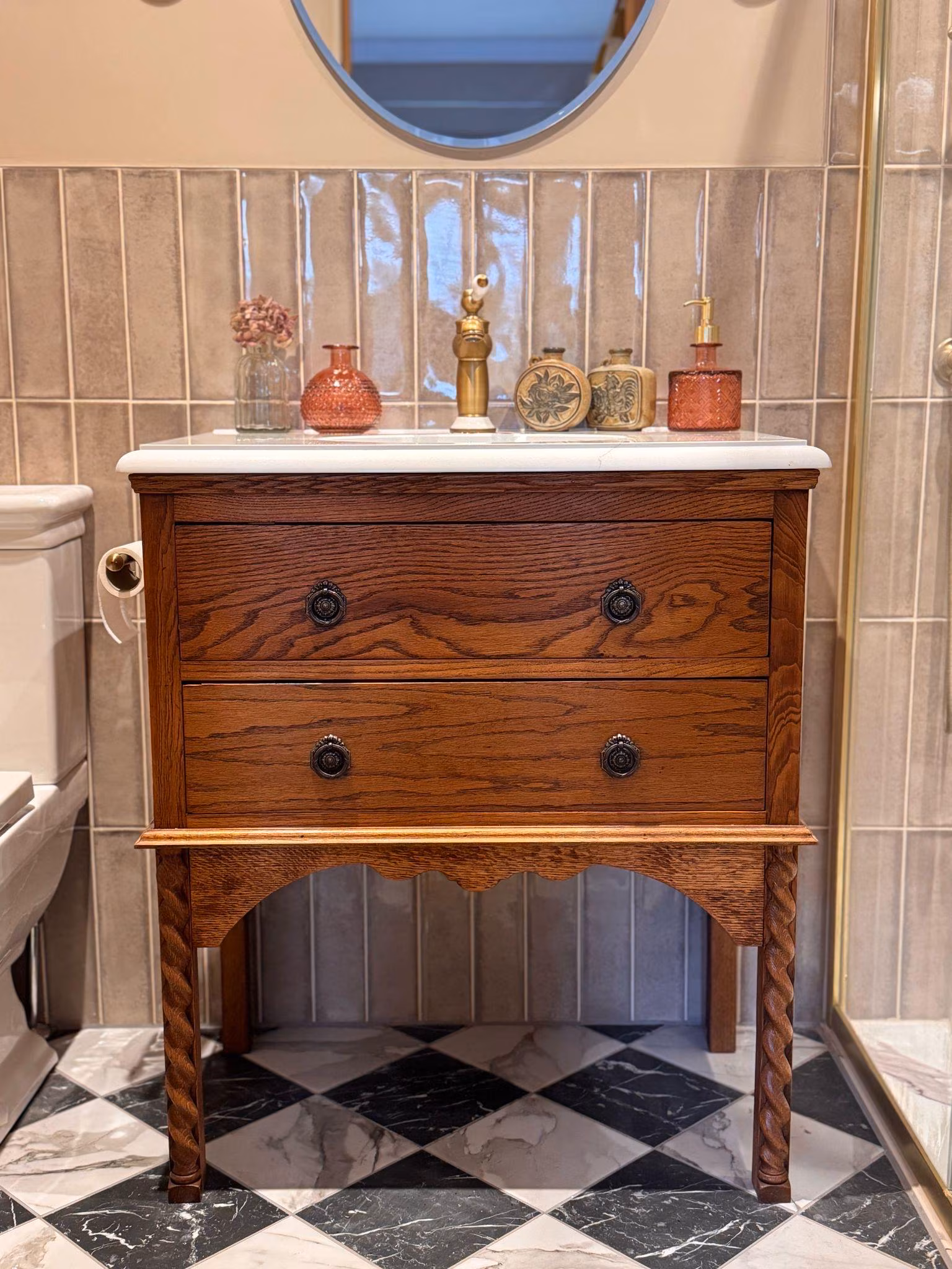 Traditional Bathroom Vanity Unit, Antique Oak Washstand Cabinet, Luxury Freestanding Vanity, Made to Order