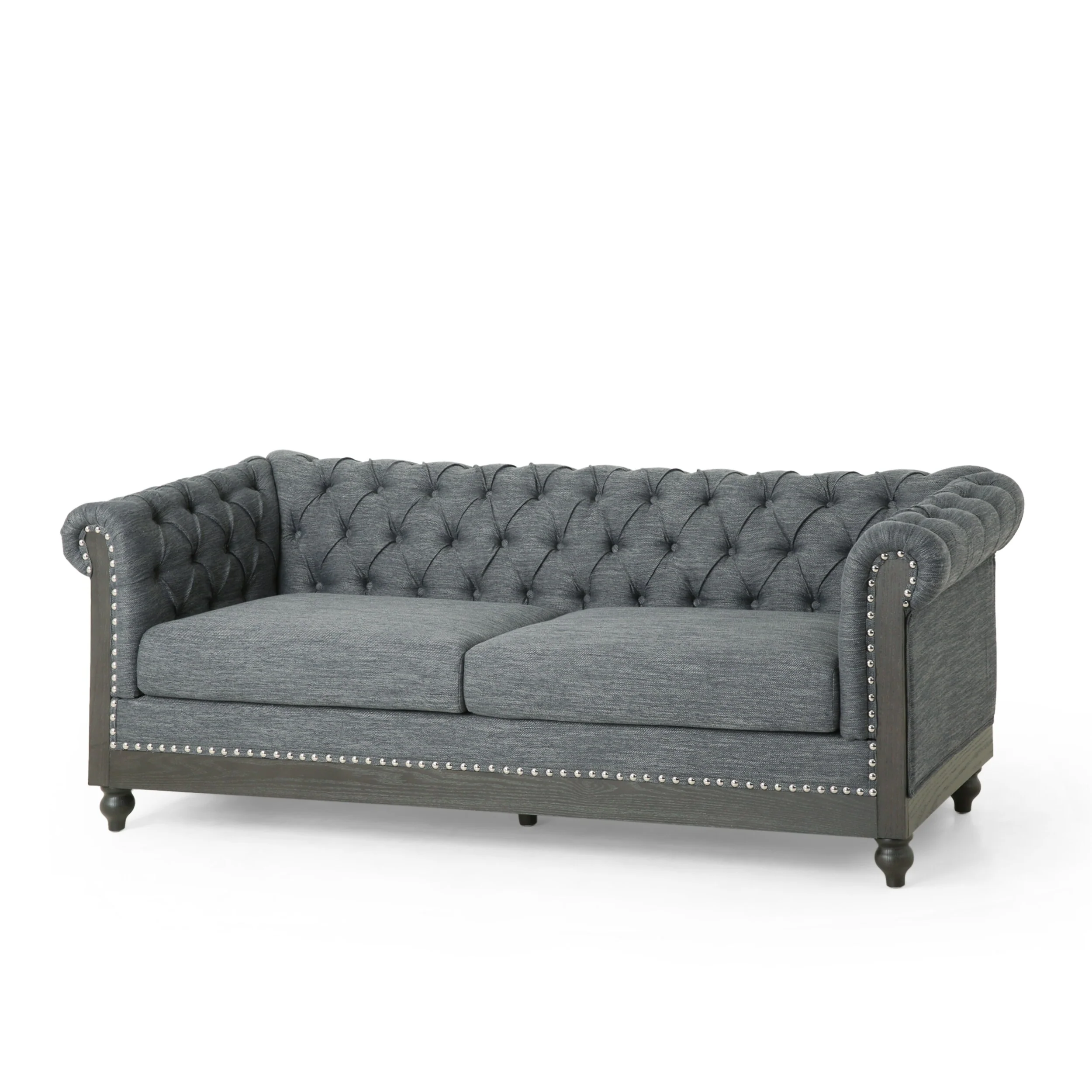 Grey 78.75'' Fabric 3-Seater Sofa with Wooden Legs and Retro Style