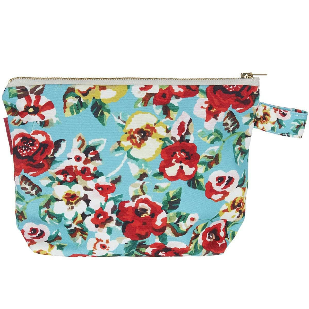 RITA - Pochette en toile outdoor imprimé fleuri turquoise 19x28cm