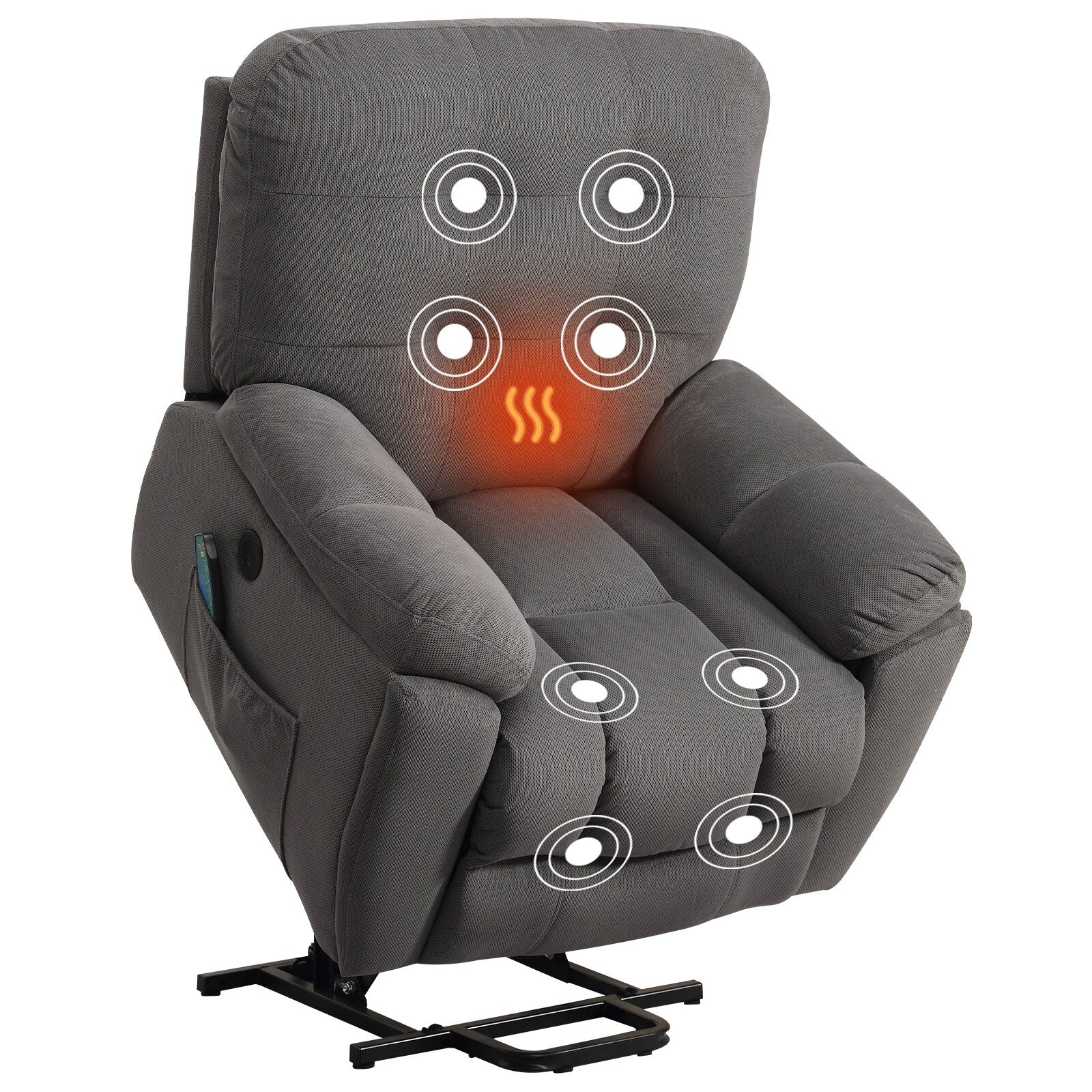 Grey Power Lift Recliner with Hidden Cup Holders & Massage