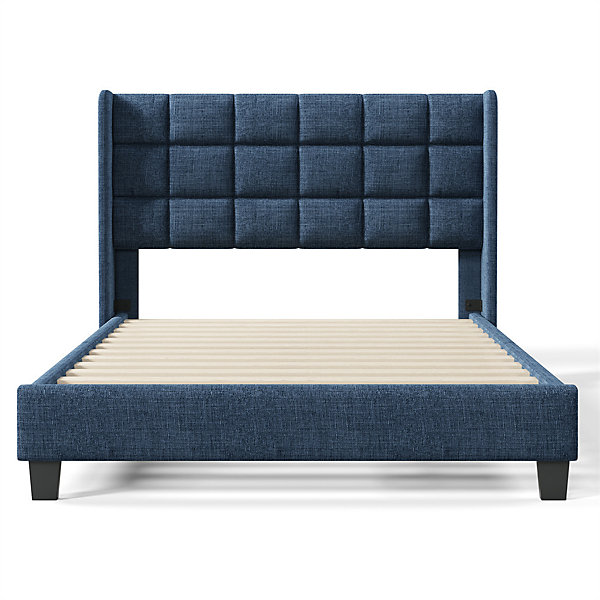 Lit adulte lit 140x200 cm lit rembourré lit sommier à lattes lit double lin bleu
