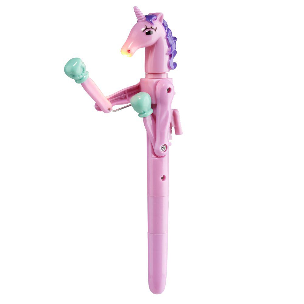 Stylo LED licorne articulé L19cm (2 modèles rose ou blanc)
