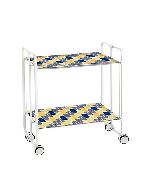 Desserte pliante BAUHAUS avec roulettes, Structure blanche, 2 niveaux, 4 positions
