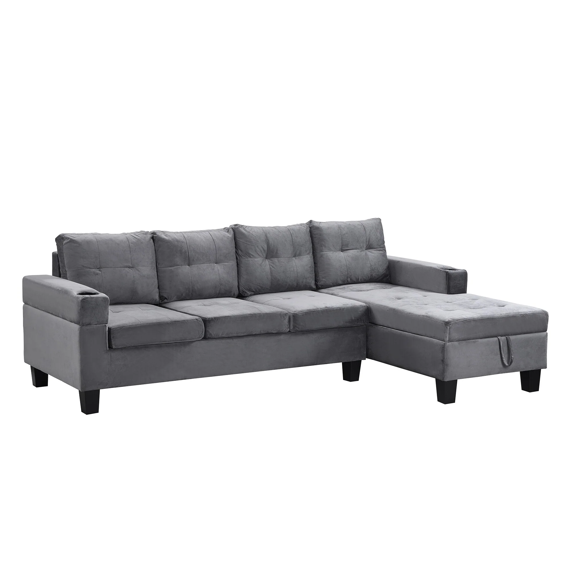 Modern Sectional Sofa with Reversible Chaise and Built in Cup Holders for Living Room and Guest Room