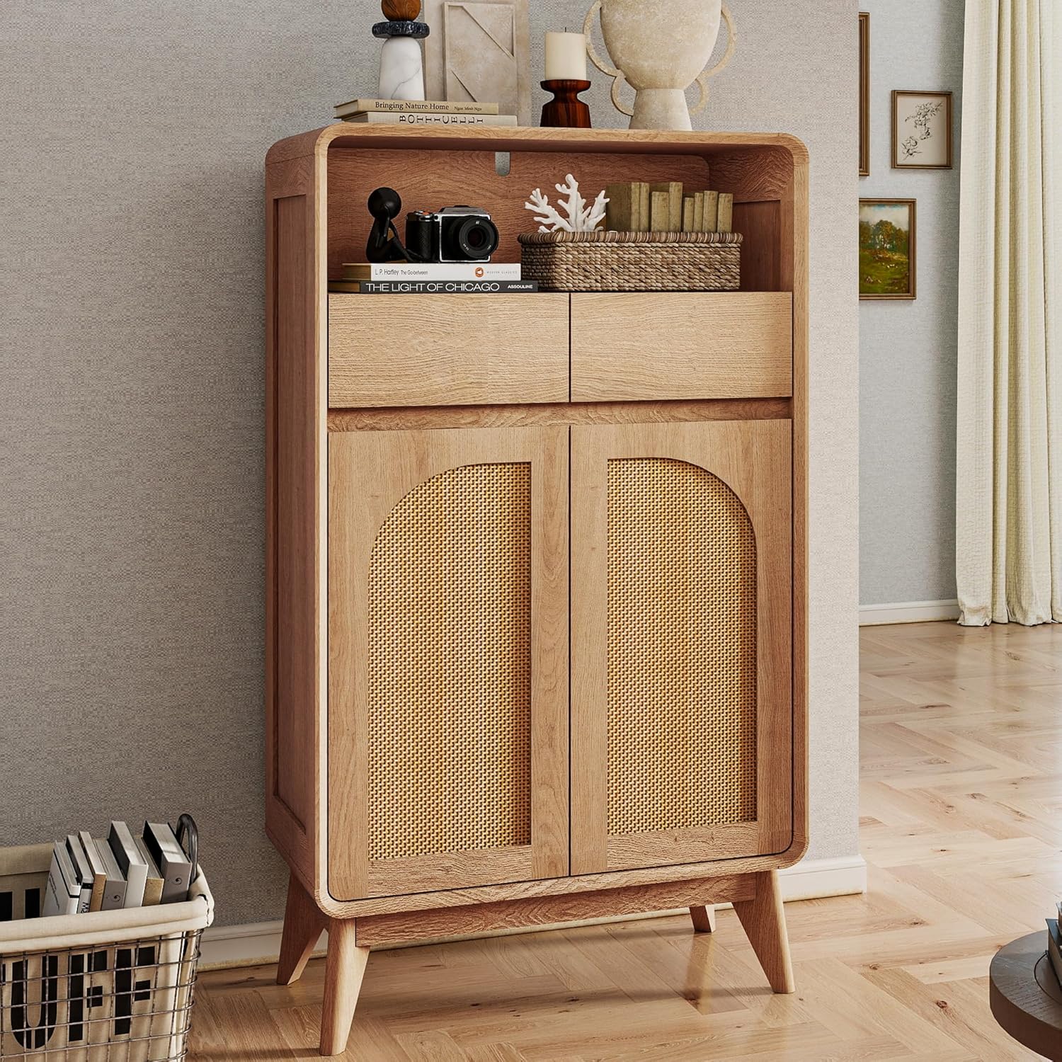 Kitchen Storage Cabinet, Buffet Cabinet with Doors and Adjustable Drawers, Modern Accent Sideboard Coffee Bar Cabinet for Living Room, Dining Room, Entryway, Oak