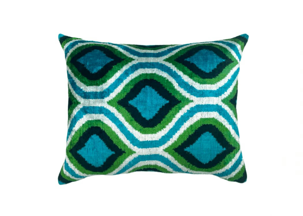 - Housse de coussin velours soie ikat  40x50 vert