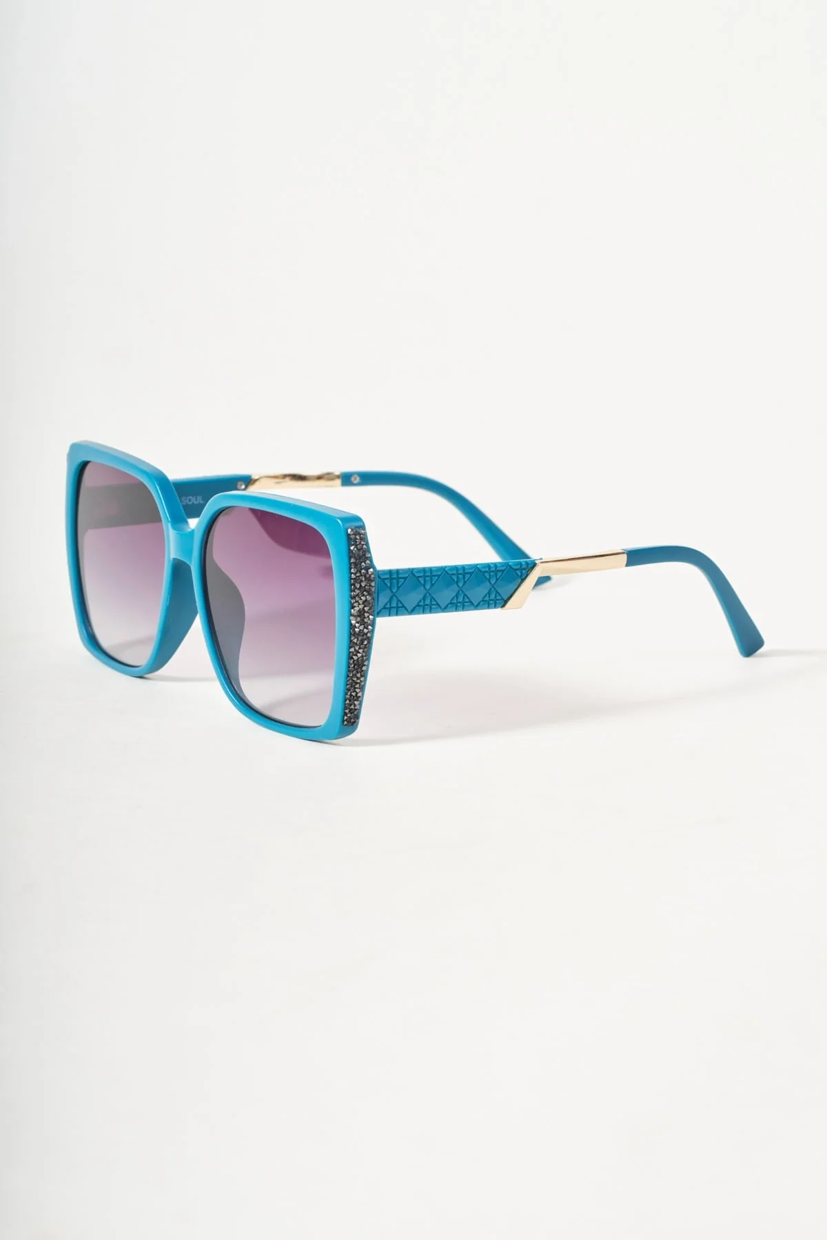 Glitter Trim Teal Square Sunglasses