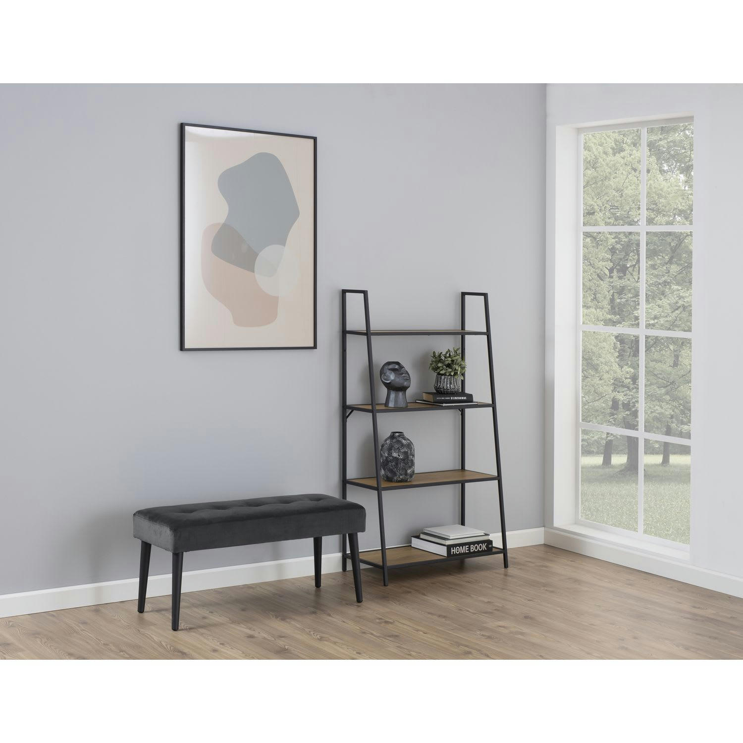 BELLA - Banc 2 placesa en métal et tissus effet velours gris