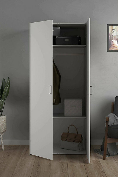 Garde-robe 2 portes Danny, Meubles de chambre, Penderie de plain-pied, Placard à vêtements, 78x50 h175 cm, Blanc