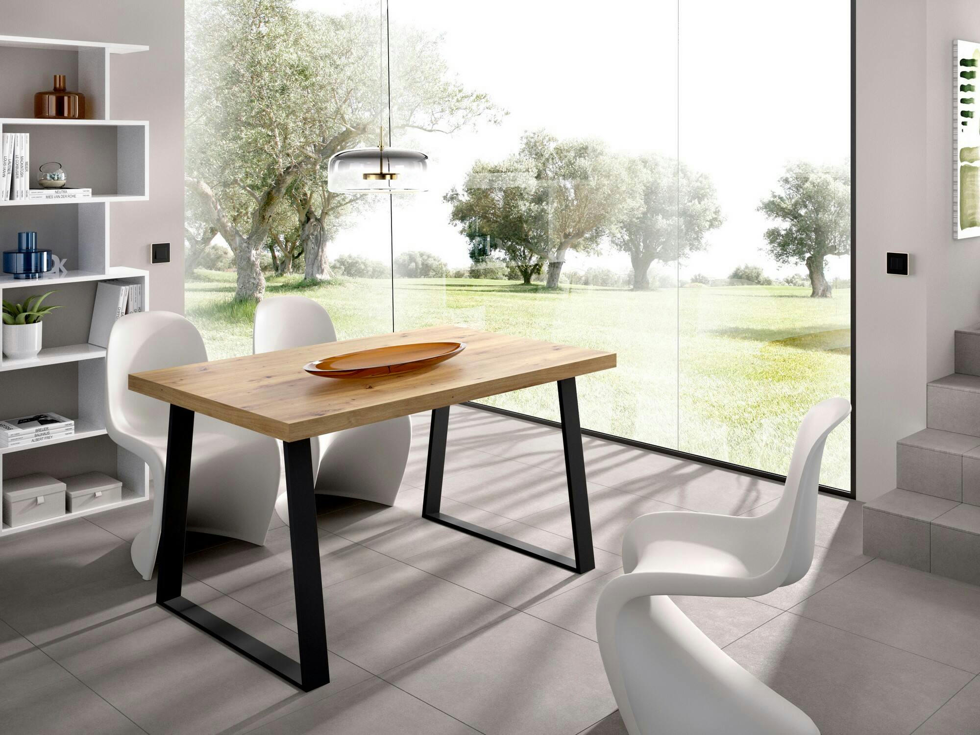 DARRIGH - Table fixe effet bois chêne 140x90 cm