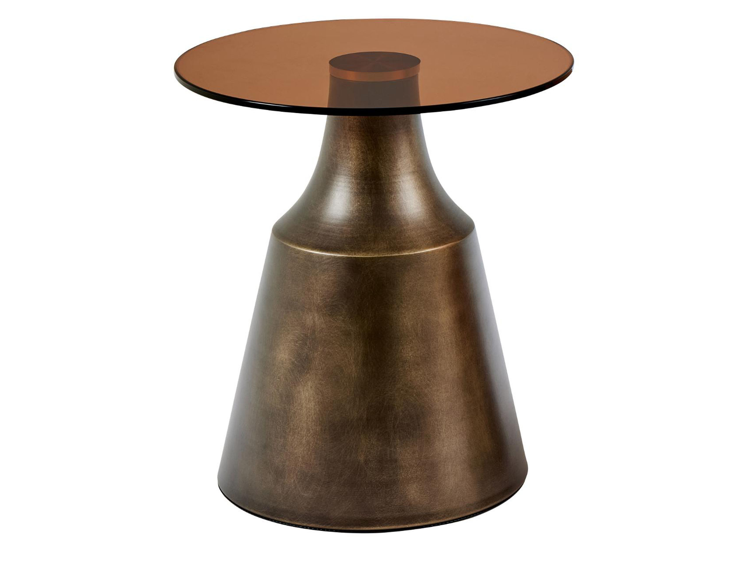 Stolik kawowy okrągły szklany Art Deco 45 cm, brązowy