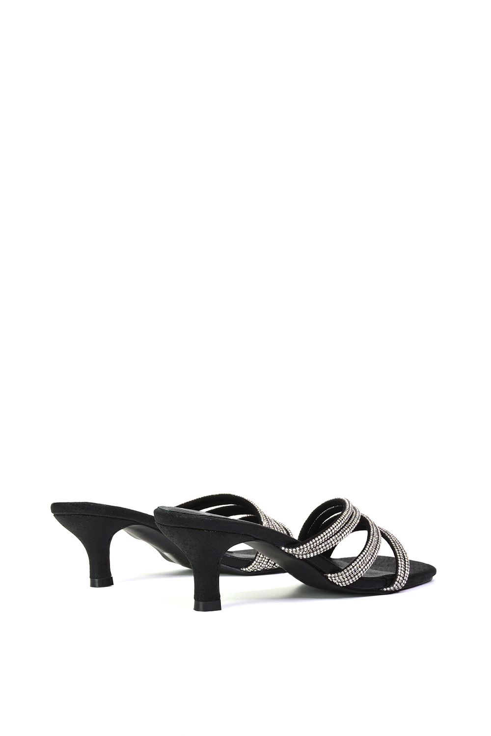 XY London Jennie' Square Toe Diamante Sparkly Gem Crystal Sandal Heeled Mules