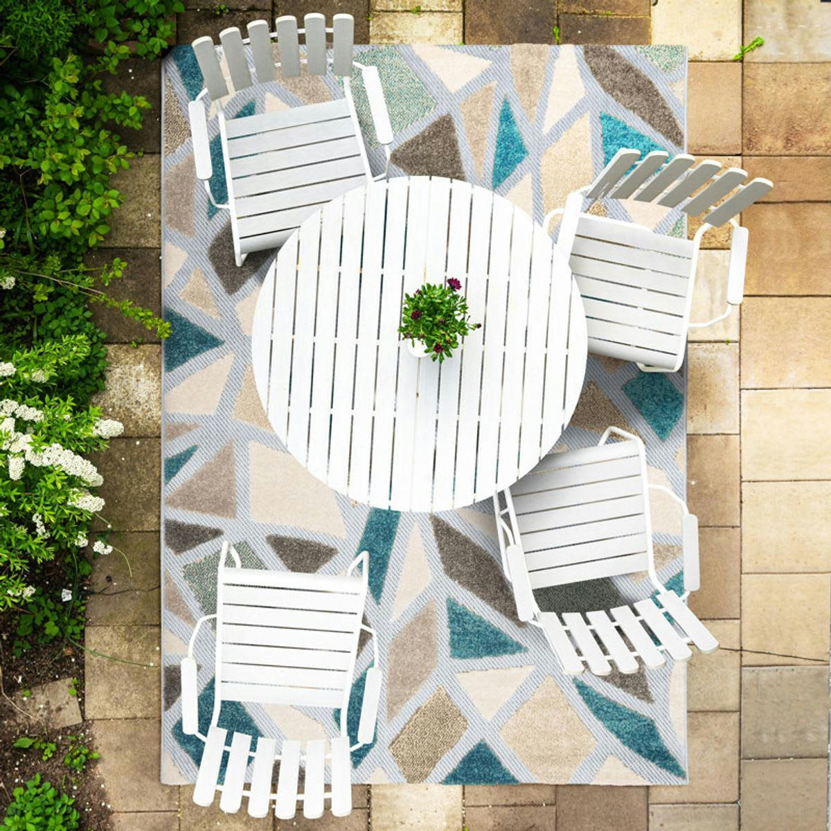 DEHORS-DEDANS - Tapis pour intérieur-extérieur bleu et gris 120x170