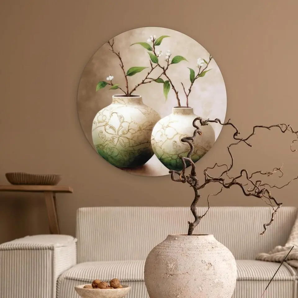 MuchoWow Wand decoratie 60x60cm Bloemen Vaas Wit Botanisch