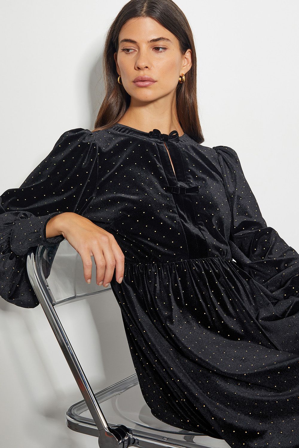 Monsoon Nora Long Sleeve Velvet Mini Dress Black